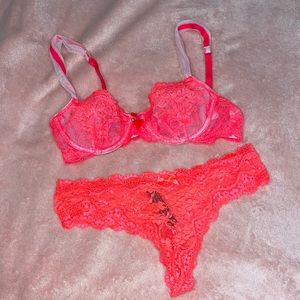 RUNWAY JEWELED NEON CORAL BRA& CHEEKSTER PANTIES SET